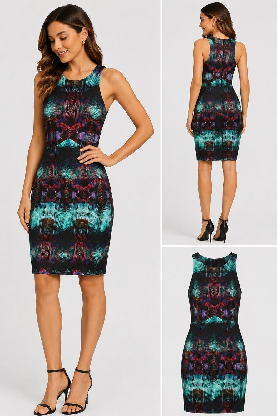 Charlie Jade S/P Abstract Bodycon Dress Multicolor Open Back Cutout Sleeveless